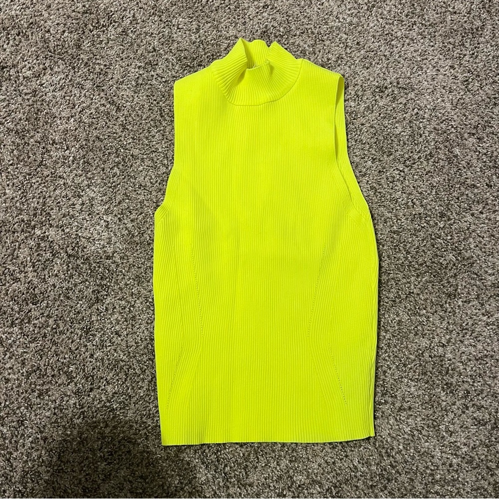 Zara mock neck neon yellow ribbed tank